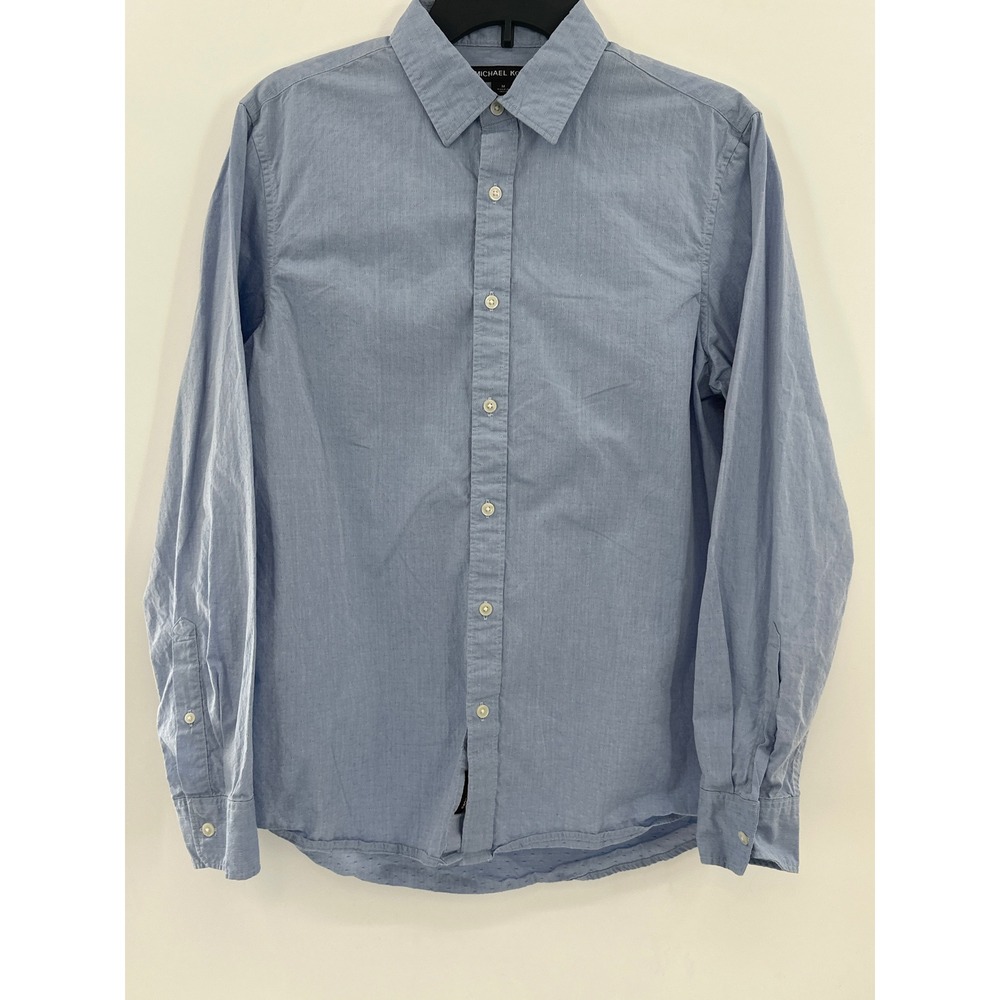 Michael Kors Men Classic Fit Long Sleeve Button Down Shirt Blue Dot Size M